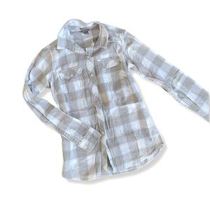 Eddie Bauer White and Gray Plaid Flannel Button Down size XS